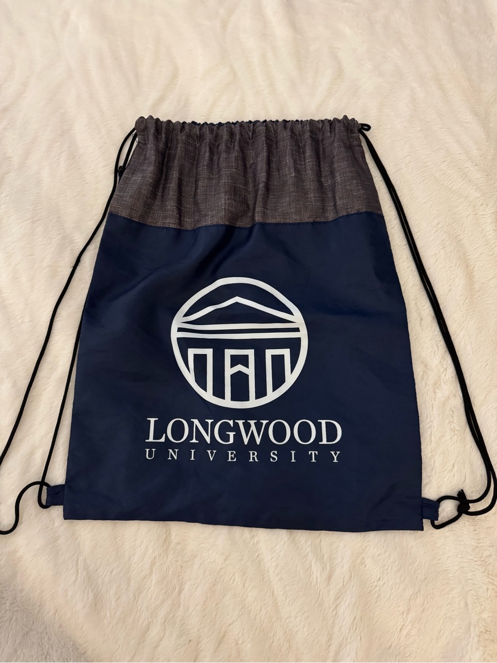 Navy Drawstring Backpack with Charcoal Top